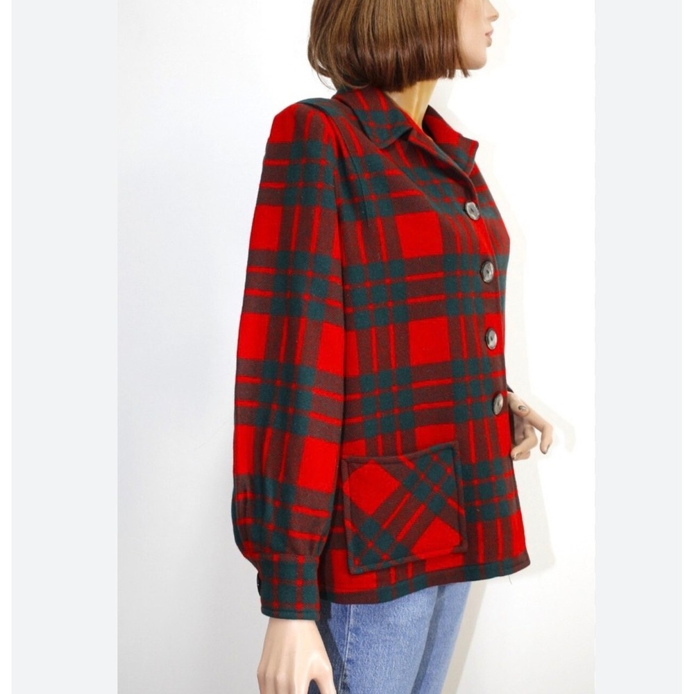 Pendleton Vintage Red Green Plaid 100% Virgin Wool 4-Button Blazer Jacket